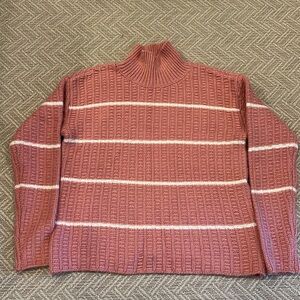 Ann Taylor Sweater Dusty Rose with White Stripe Size Medium